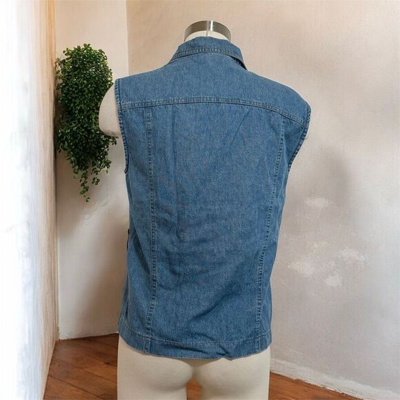 Vintage Central Falls Denim Jean Shirt Medium Blue Sleeveless Vest - Picture 2 of 6
